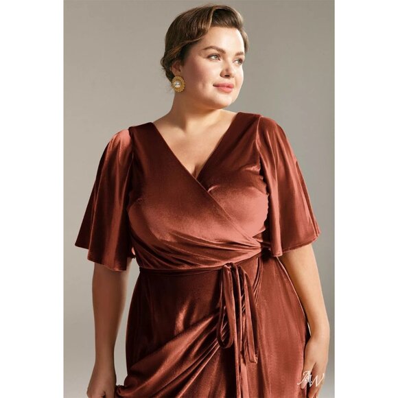 NWOT AW Stretto Velvet Wrap Dress, Burnt Orange, Bridesmaid, Size 14-16 Custom - Picture 2 of 8